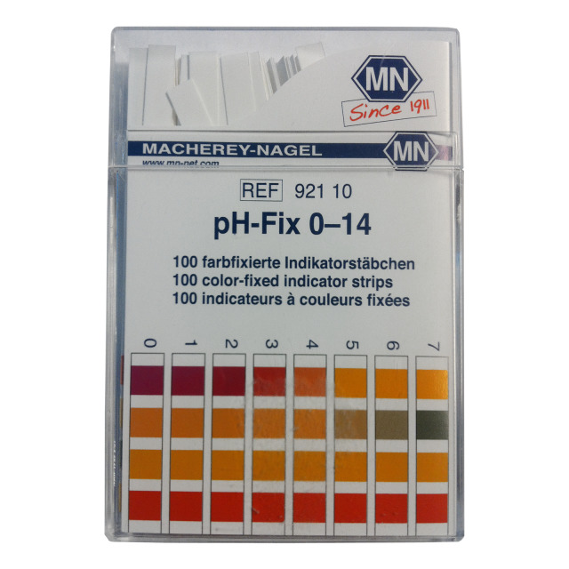 pH-Teststreifen, Messbereich 0–14, 100 Teststreifen in Kunststoffbox