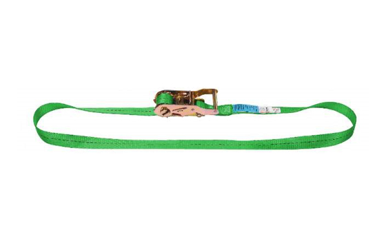 Zurrgurt 1-teilig DIN EN 12195-2, 35 mm breit, Länge 4 m. Polyestergewebe, grün, mit Ratsche