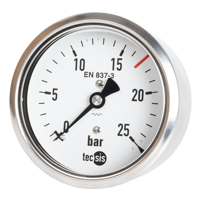 Überdruckmessgerät (Manometer) WIKA Form 20, DIN 14421, DIN EN 837-1, Anzeigebereich 0–25 bar