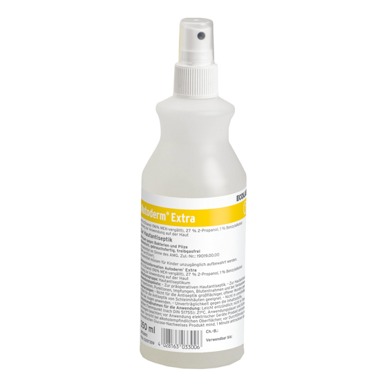 Pilzprophylaxe ECOLAB Autoderm Extra zum Schutz de r Haut vor dem Eindringen von Bakterien und Pilzen . Sprühflasche mit 350 ml Inhalt