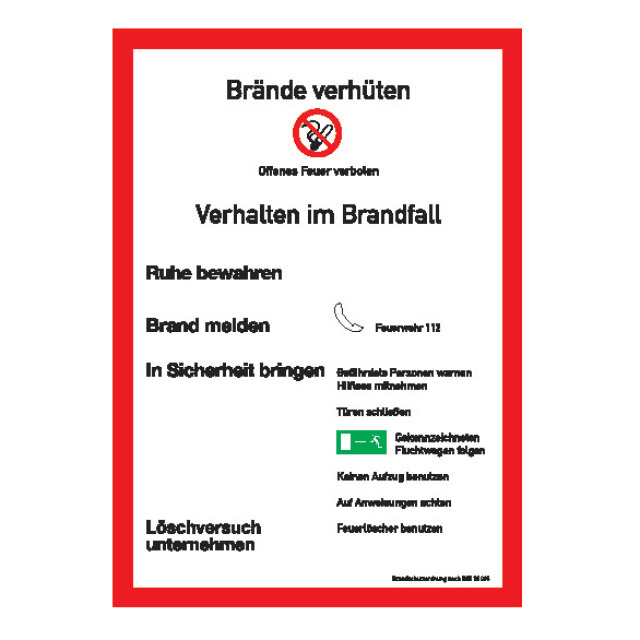Brandschutzverordnung, DIN 14096 (Teil A), Folie selbstklebend, weiß, mit schwarzer Schrift und roter Umrandung, (HxB) 300x200 mm