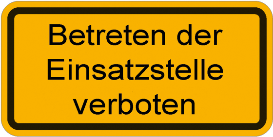 Warnschild Betreten der Einsatzstelle verboten, aus Aluminium, lichtreflektierend, Grund gelb, Schrift und Rand schwarz, (LxB) 600x300 mm