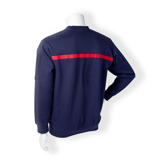 Sweatshirt, navyblau mit rotem Streifen, 80% Ringspinn-Baumwolle/20% Polyester, schwere Stoffqualität 280 g/m², Set-in-Sleeve