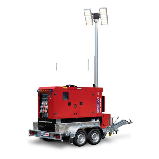 Notstromgenerator ENDRESS LiMa 900/45 auf Fahrgestell, mit Lichtmast, Nennleistung 43 kVA, Betriebsarten Einsatzstellenbetrieb/Gebäudeeinspeisung