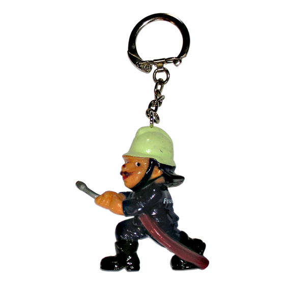 Schlüsselanhänger Feuerwehrmann, aus Kunststoff, mit Kette und Jeanskarabiner