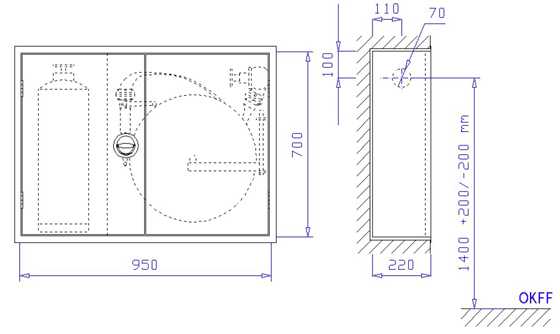 Wandhydrantenschrank SEK 12 DIN 14461-6, zweitürig, Bauart B (Unterputz), lichtgrau RAL 7035, 950x700x220 mm
