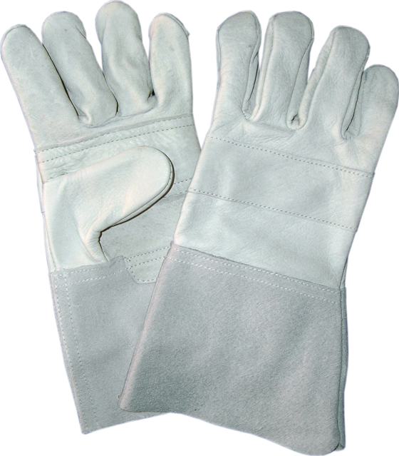 Schutzhandschuh Größe 8 1/2, DIN EN 388:2003-12 Kl. 3143. Handfläche Rindnarbenleder, Stulpe und Handrücken Chromspaltleder, PSA II
