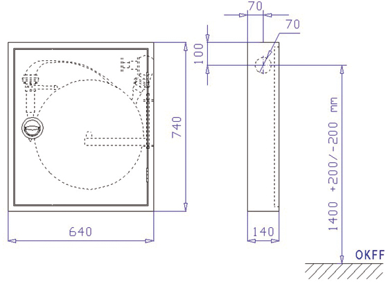 Wandhydrantenschrank WS DIN 14461-6, eintürig, Bauart C (Aufputz), lichtgrau RAL 7035, 640x740x140 mm
