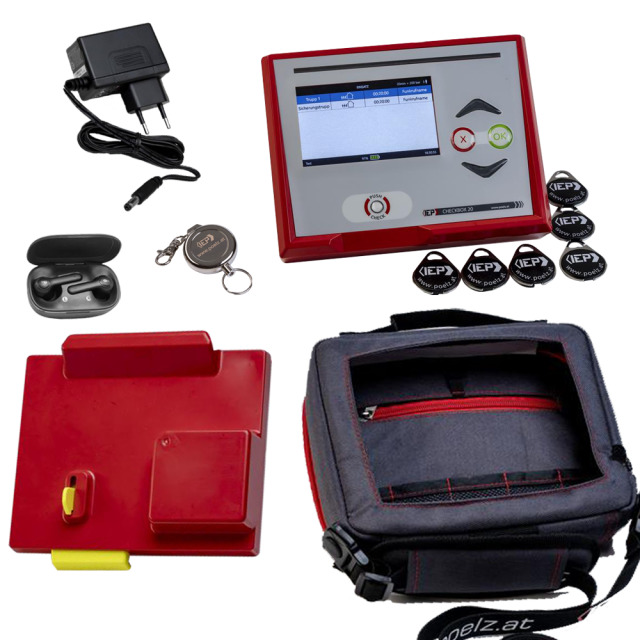 Überwachungstafel PÖLZ Checkbox 20 Set mit  Gerätetasche, Akku, Ladeeinheit, Netzteil und  20 Transponder, 20 Zipper, Kopfhörer