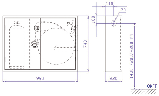 Wandhydrantenschrank SK 6/12 DIN 14461-6, zweitürig, Bauart C (Aufputz), lichtgrau RAL 7035, 990x740x220 mm
